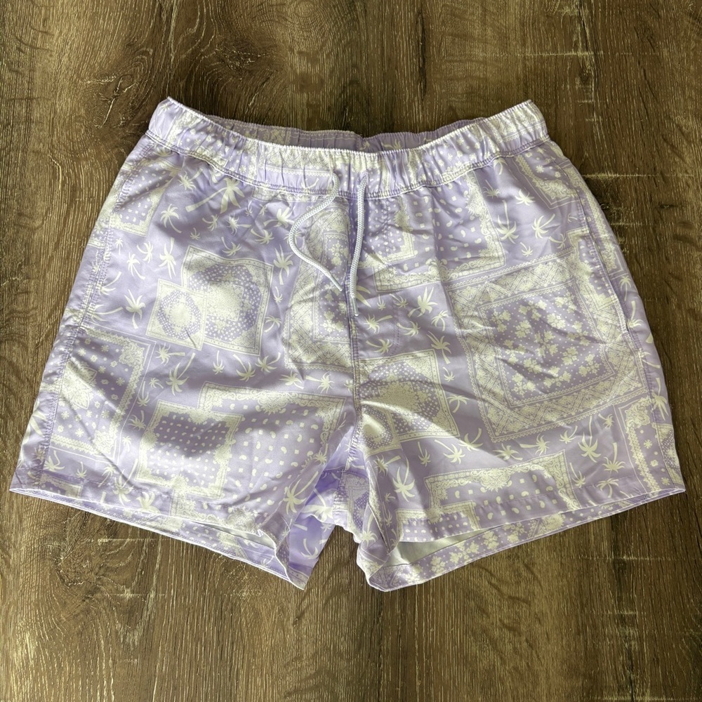 ASOS Purple & White Bandana and Palm Trees Short Swim Trunks